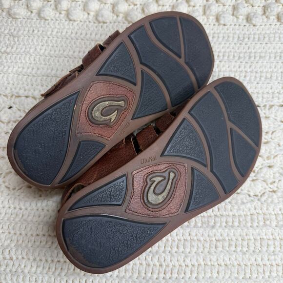 OLUKAI Men's Size 8 Mohalu Fisherman Strappy Comfort Sandal Shoes Brown Leather - Picture 9 of 10